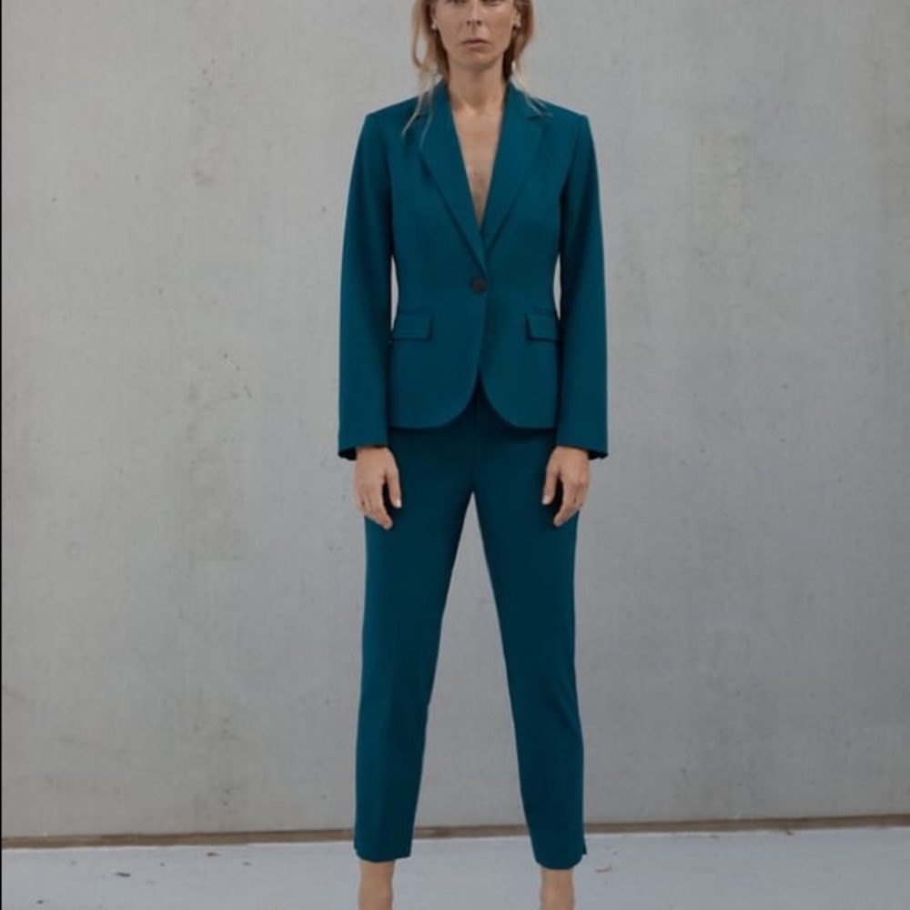 ZARA “skinny trousers” Pants Size Small High Waist dark green /teal